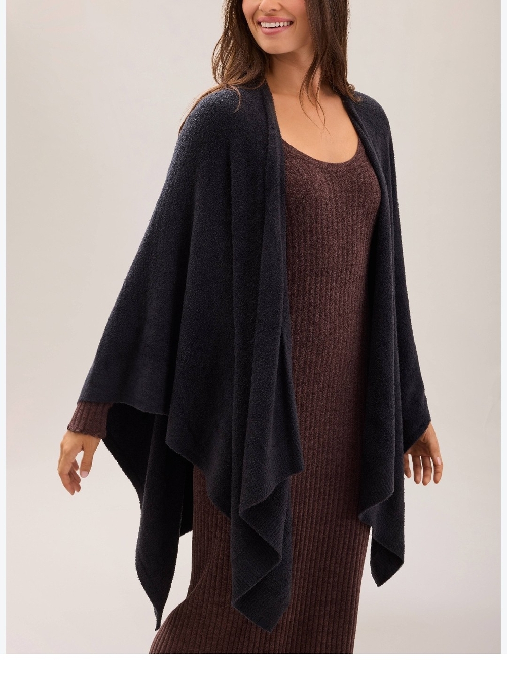 Barefoot Dreams Cozy Chic Lite Open-Front Heathered Weekend Wrap Black NWT